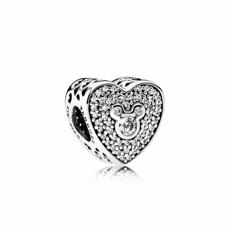 Pandora Disneyr Mickey & Minnie Sparkling Heart Charm - Sterling Silver/Cubic Zirconia - Canada | YR